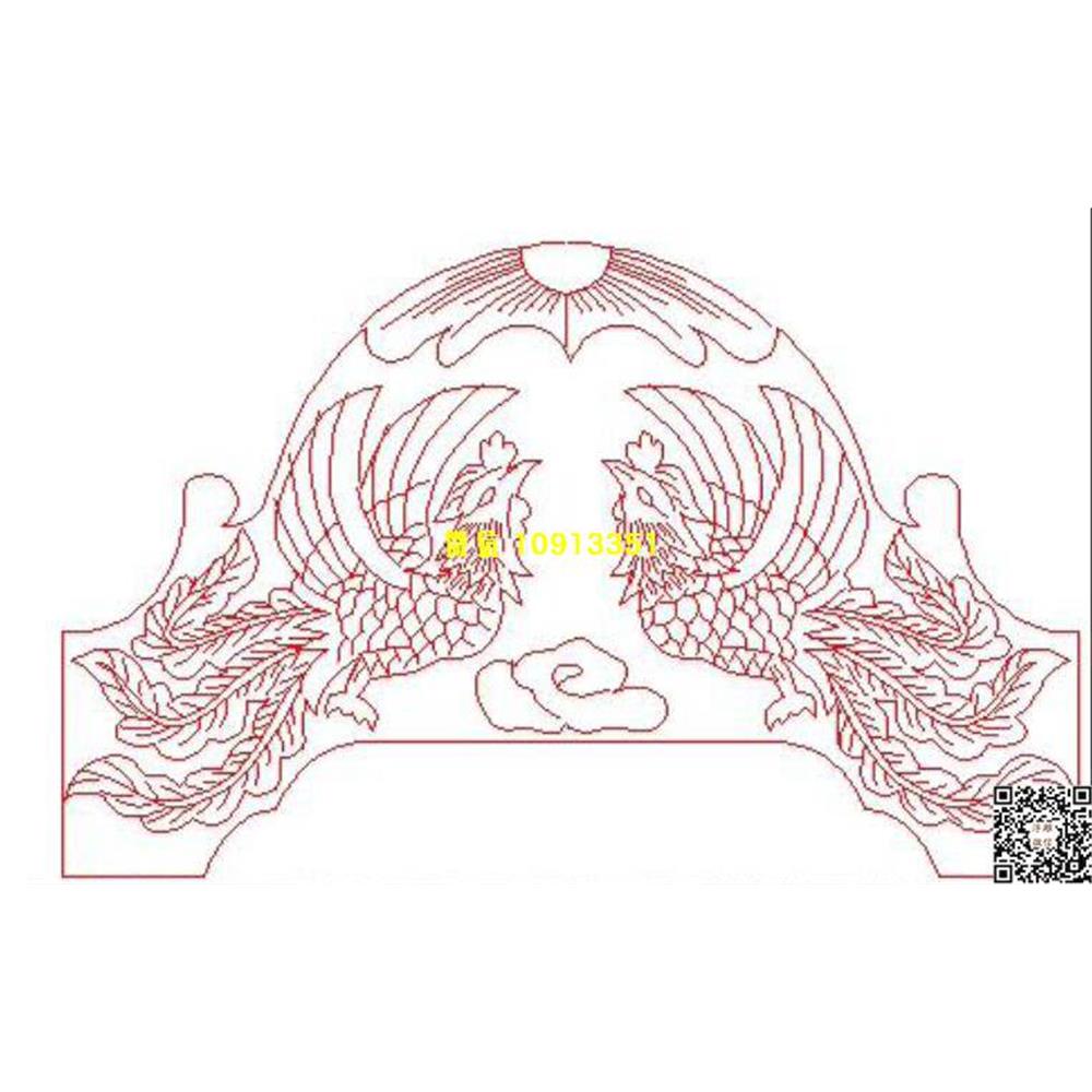 精雕图46双凤墓碑碑头线雕图线条图单线铣底图_电脑雕刻plt文泰矢量图精雕图浮雕图